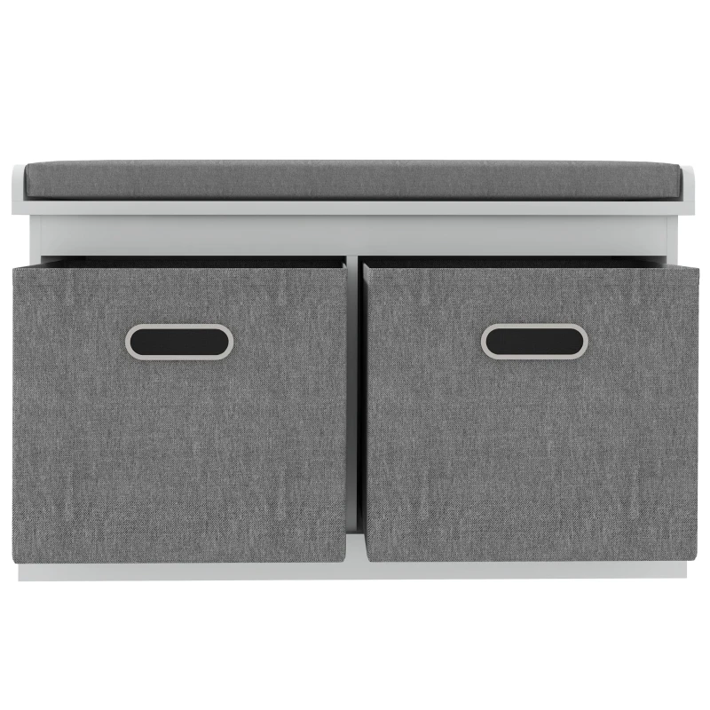 HOMCOM Shoe Storage Bench with Seat, Entryway Bench Seat with Cushion, 2 Fabric Drawers for Hallway, White