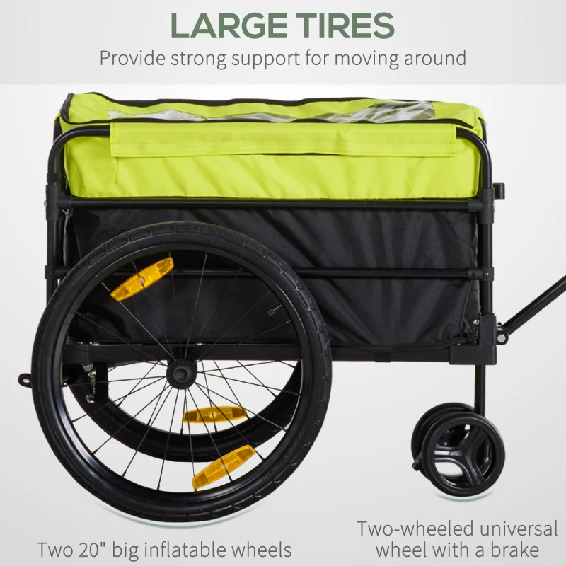 Aosom Bike Cargo Trailer & Wagon Cart, Multi-Use Garden Cart with Removable Box, 20'' Big Wheels, Reflectors, Hitch and Handle, Yellow