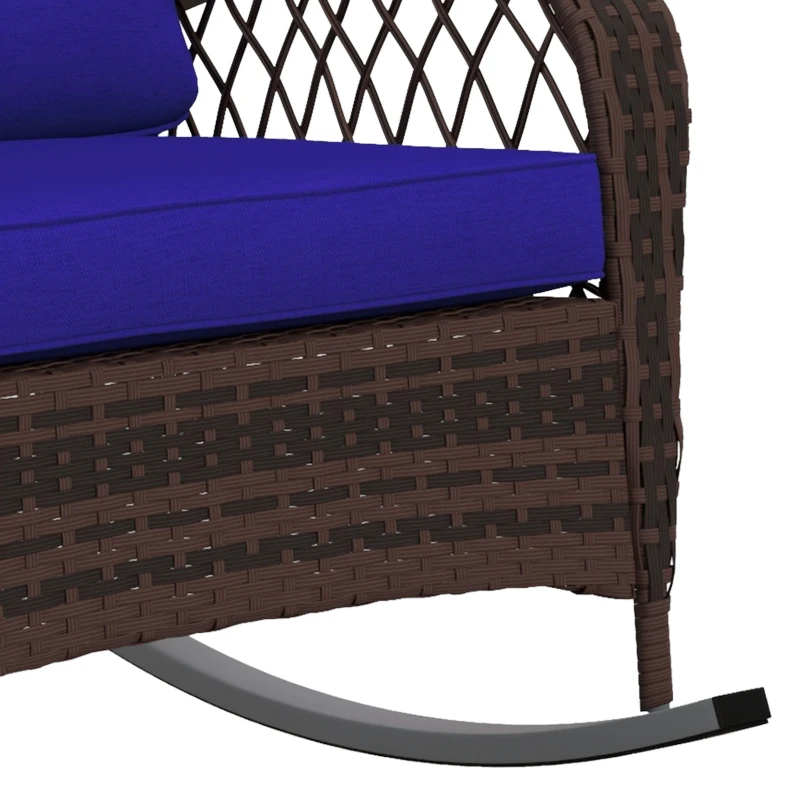 Outsunny Rattan Porch Rocker w/ Plush Cushion, Dark Blue