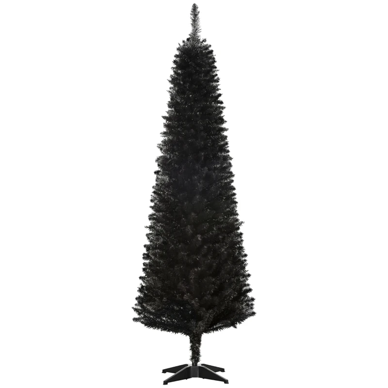 HOMCOM 6 Pencil Christmas Tree, Slim Artificial Xmas Tree with Realistic Branches, Sturdy Metal Stand, Black