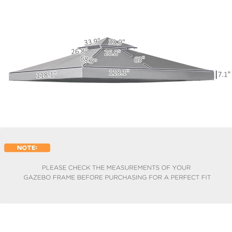 Outsunny Gazebo Replacement Canopy for Model 01 -0153, 2-Tier Top Cover for 9.84' x 9.84' Gazebo, Gray (TOP ONLY)