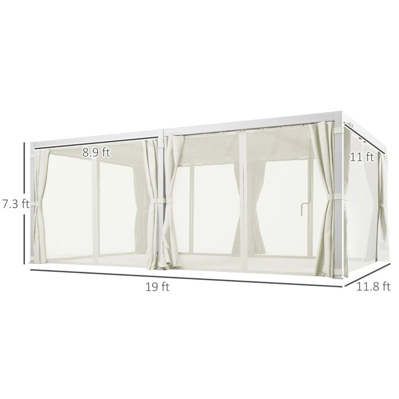 Outsunny 12' x 19' Aluminum Pergola with Adjustable Louvered, Outdoor Pergola with Curtains and Netting, Cream White