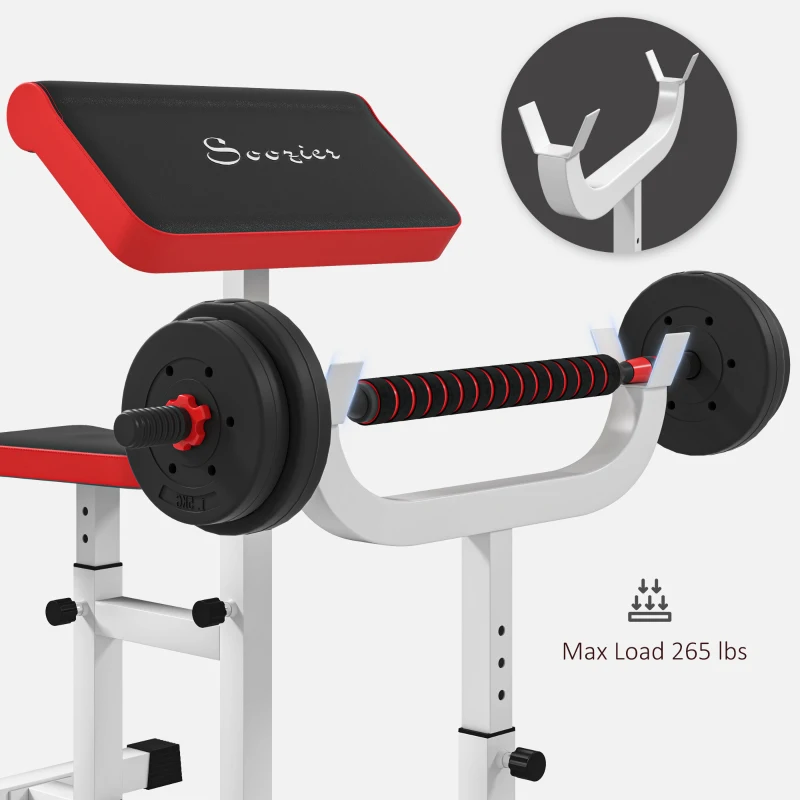 Soozier 265 LBS Preacher Curl Bench for Strength Training, Adjustable Seated Arm Isolated Barbell Dumbbell Bicep Station, White