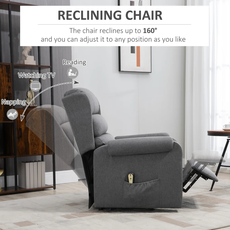 HOMCOM Lift Chair for Elderly, Power Chair Recliner with Footrest, Remote Control, Side Pockets for Living Room, Grey