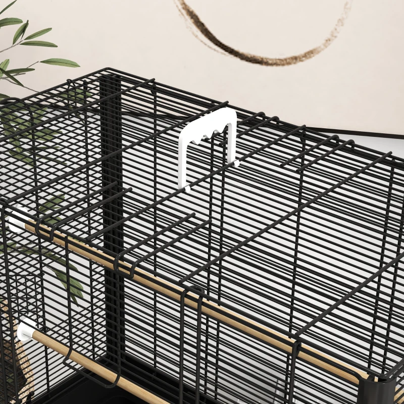 PawHut 22" Bird Cage for Budgie Finches Canaries Love Birds with Wooden Stands, Slide-Out Tray, Handles, Food Containers, Black