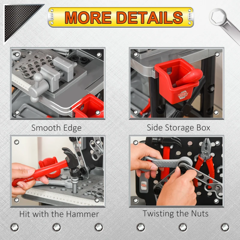 Qaba Kids Tool Bench, Toddler Construction Workbench, Pretend Play Workshop with Shelf Storage Box, Electric Drill for Aged 3-6 Years Old