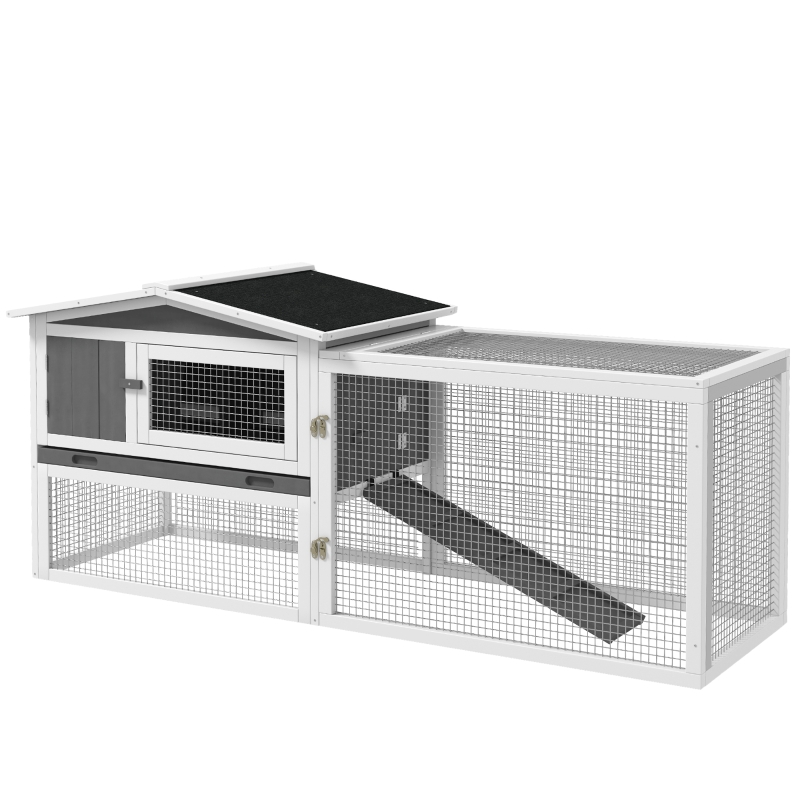 thumbnail image 2 of PawHut 2-Story Wooden Rabbit Hutch – Indoor Pet Bunny Cage With Ramp, Tray, And Blue Trim 2 of 4