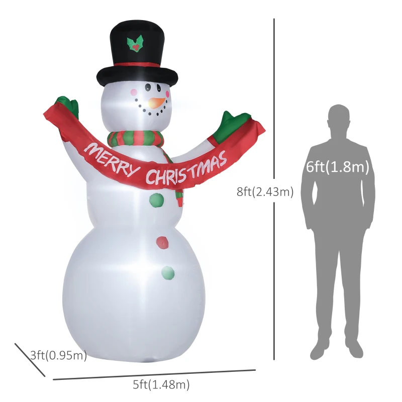 HOMCOM Inflatable Snowman Christmas Yard Outdoor Decoration with Banner LED Lights
