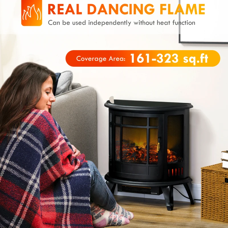 HOMCOM 22" Electric Fireplace Stove, Freestanding Electric Fire Place Heater with Realistic LED Flame, Adjustable Temperature, 1500W, Black