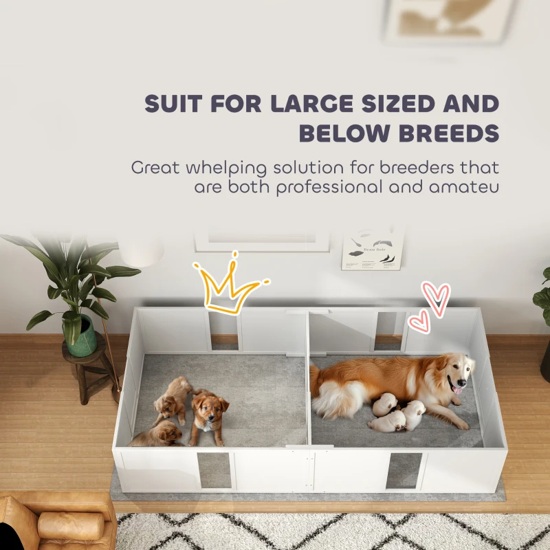 PawHut Whelping Box for Dogs and Puppies, Dog Birth Supplies Indoor w/ Adjustable Height Doors, for Large Sized Dogs