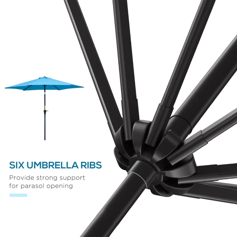 Outsunny 8.5' Round Aluminum Patio Umbrella Garden Parasol Market Sunshade Tilt Canopy w/ 6 Ribs, Crank Handle, Blue