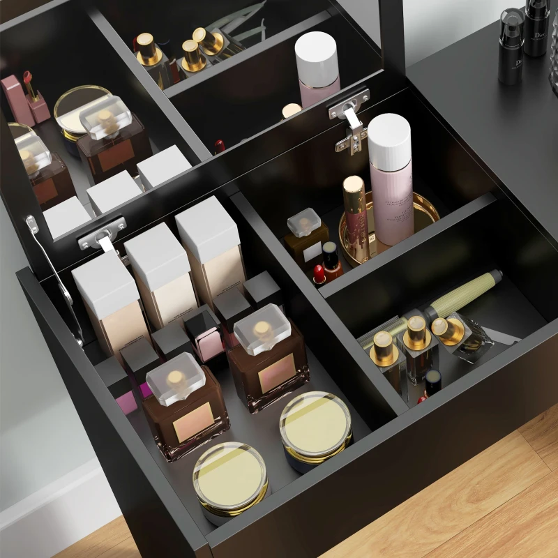 HOMCOM Modern Vanity Set with Flip Top Mirror and Cushioned Stool, Dressing Table with Storage Drawer for Bedroom, Black