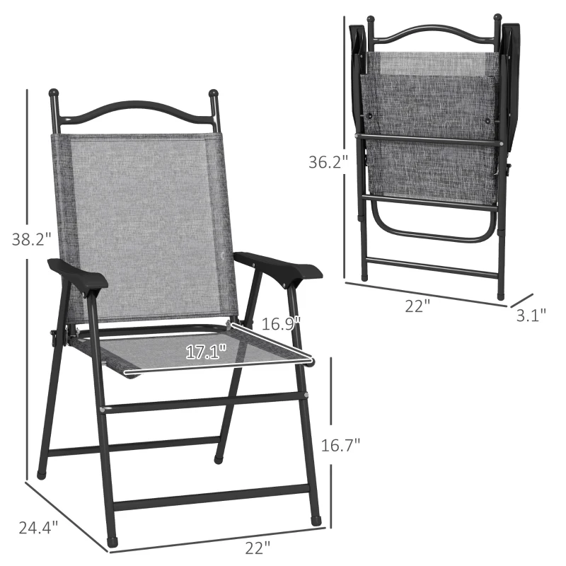 Outsunny 4 Piece Folding Patio Camping Chair Set, Sports Chairs for Adults with Armrests, Mesh Fabric Seat for Lawn, Gray