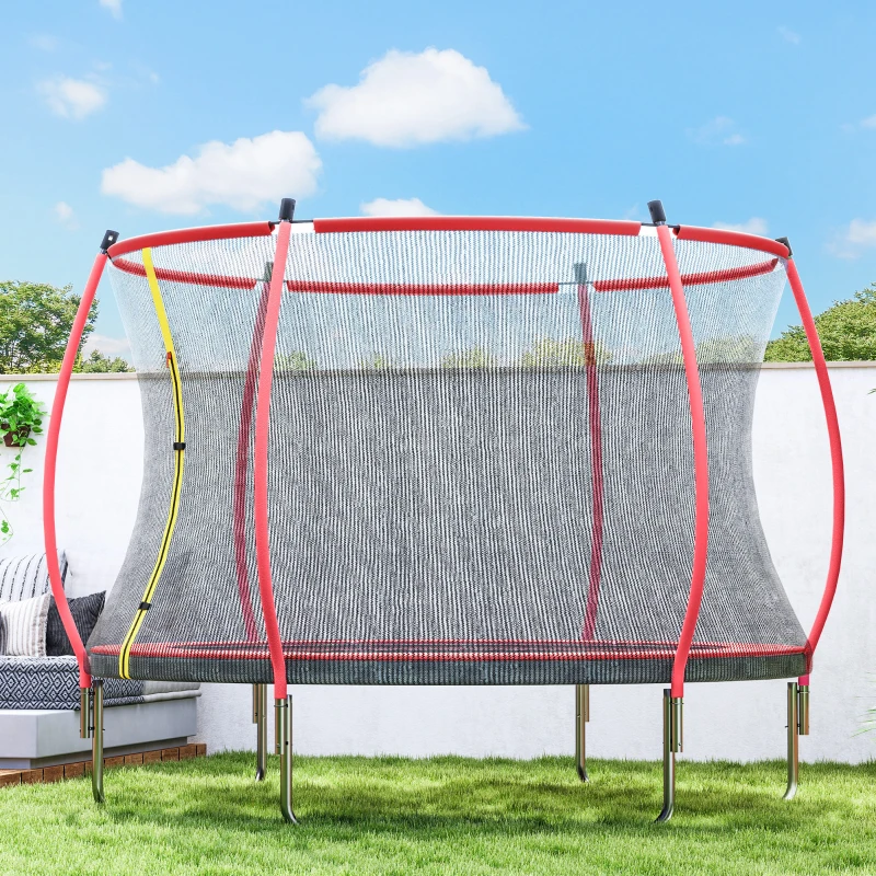 Soozier 10ft Outdoor Trampoline with Net Enclosure, Curved Poles and Safety Pad, ASTM Approved, Red
