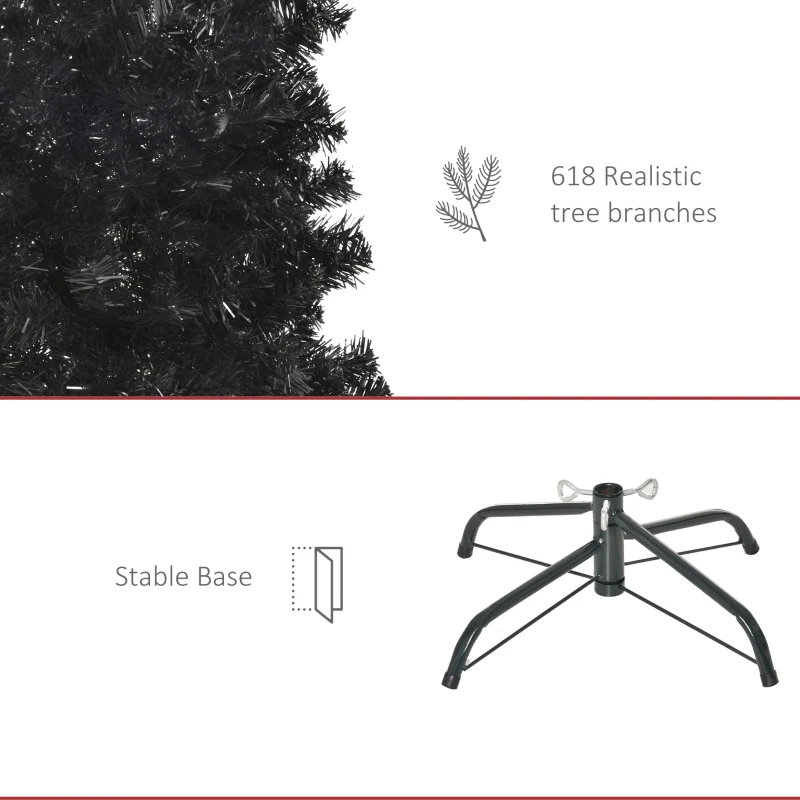 HOMCOM 6 FT Artificial Christmas Tree with Stand, Pencil Xmas Tree, Holiday Home Indoor Decoration for Party, Black