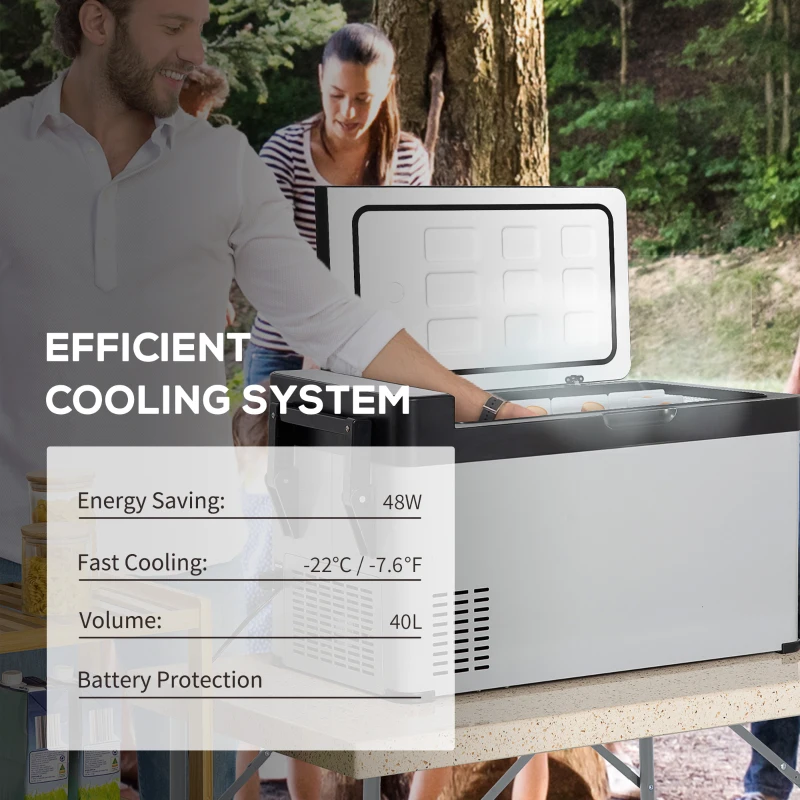 Outsunny 12 Volt Car Fridge, 42 Quart Electric Cooler, Dual Zone Portable Freezer with 12/24V DC and 110-240V AC for Driving, Travel, Fishing, Outdoor