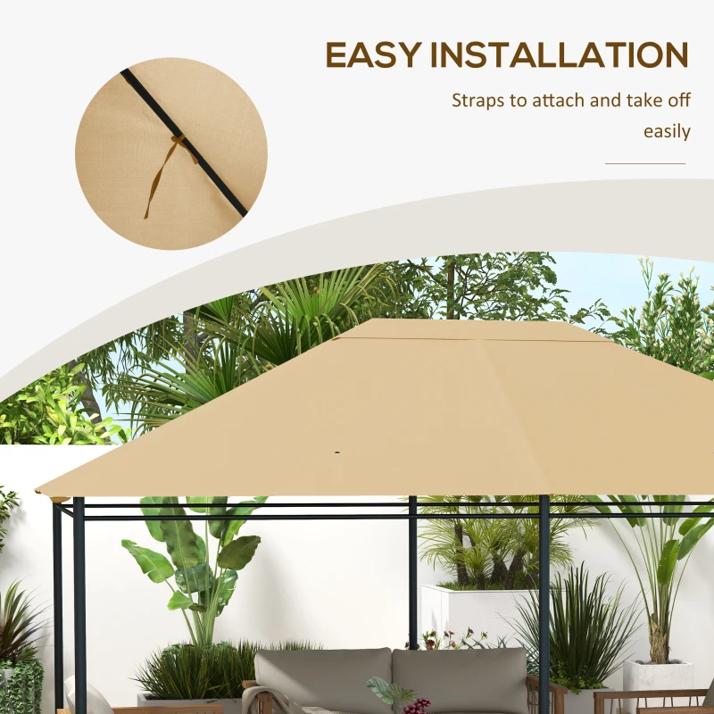 Outsunny 10' x 13' Gazebo Replacement Canopy Cover, Gazebo Roof Replacement (TOP COVER ONLY), Khaki