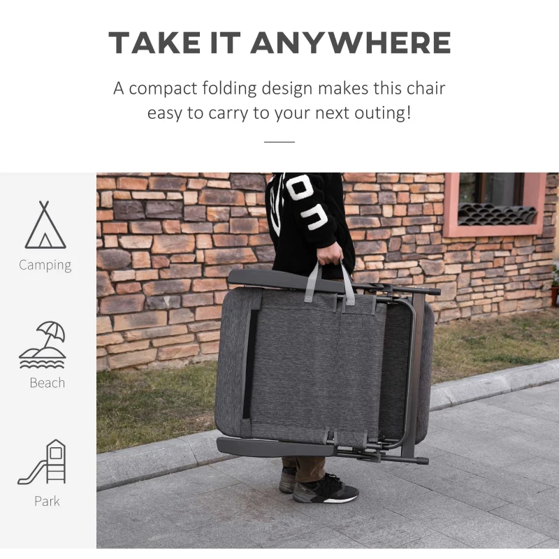 Outsunny Outdoor Folding Lounge Chaise Chair, Pool Chair with Adjustable Backrest, Pillow and Cup Holder for Poolside, Deck, Lawn, Gray