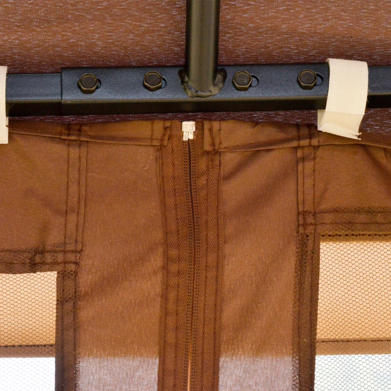 Outsunny 10' x 10' Patio Gazebo with Corner Shelves, Double Roof Outdoor Gazebo Canopy Shelter with Removable Mesh Netting, for Garden, Lawn, Backyard and Deck, Brown