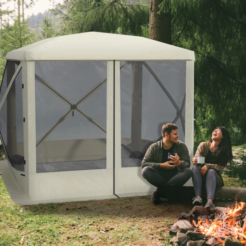 Outsunny Pop Up Camping Canopy Gazebo Screen Shelter Tent with Single Person Easy Set-Up, Ventilating Mesh, Portable Carry Bag for Outdoor Camping Party Event, 7x7FT, Beige