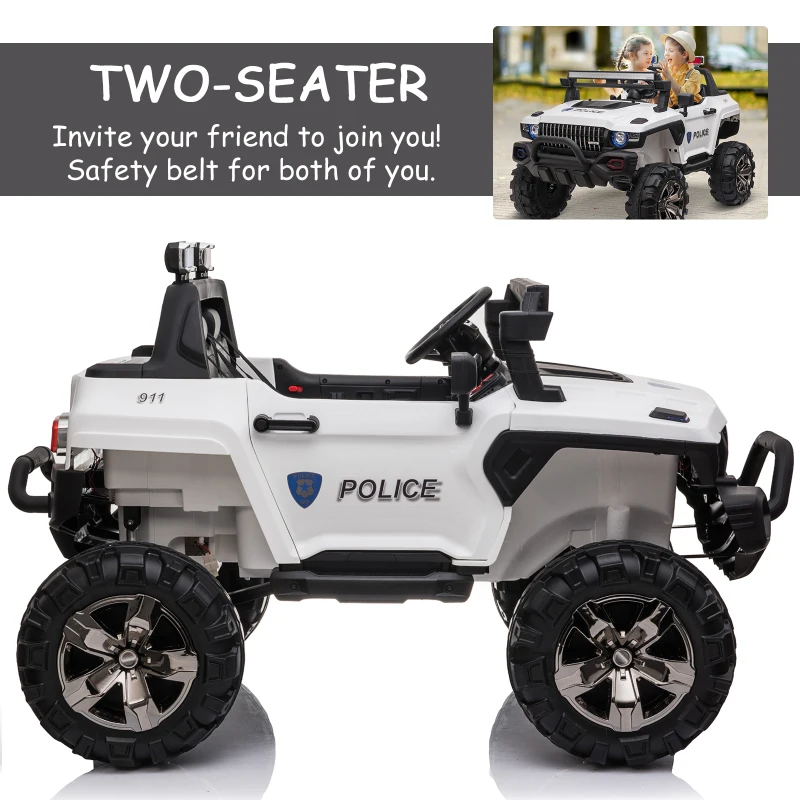 Aosom 53" L 2-Seater 12V Police Car Ride On Truck with Remote Control, Battery Operated Electric Car for Kids with Suspension, MP3 Player, Lights, Music, Horn, White(m-6)