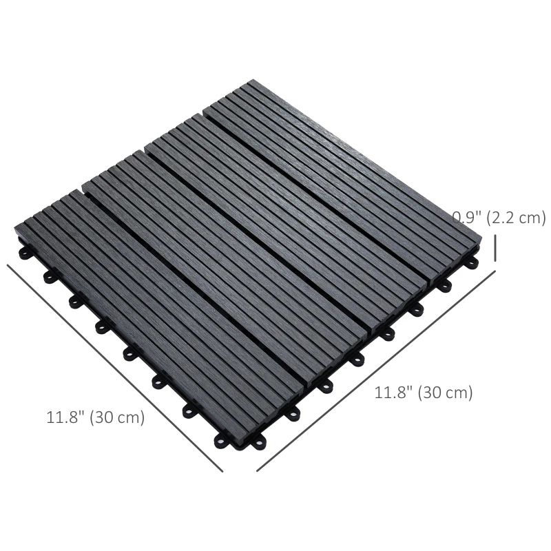 Outsunny 11 Pcs Plastic Interlocking Deck Tiles, 12" x 12" Non-slip Flooring Tiles for Indoor Outdoor Patio Balcony, Grey