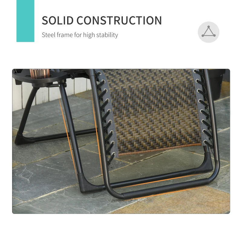 Outsunny Wicker Folding Lounge Chair with Adjustable Backrest, Rattan Recliner Chair with Headrest & Side Table Tray, Grey