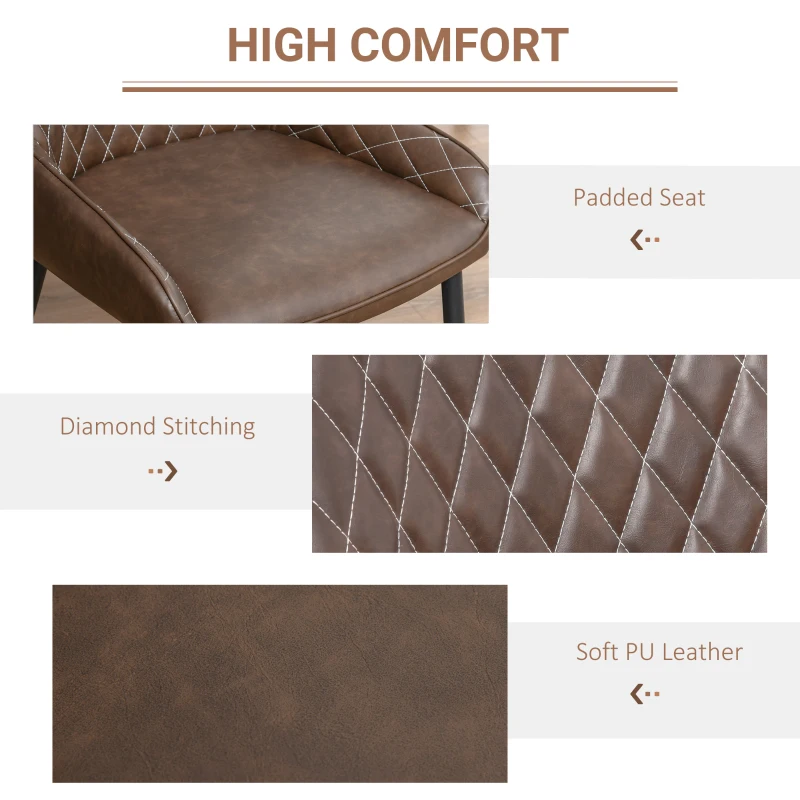 HOMCOM Retro Dining Chair Set of 2, PU Leather Upholstered Side Chairs for Kitchen Living Room with Metal Legs, Brown