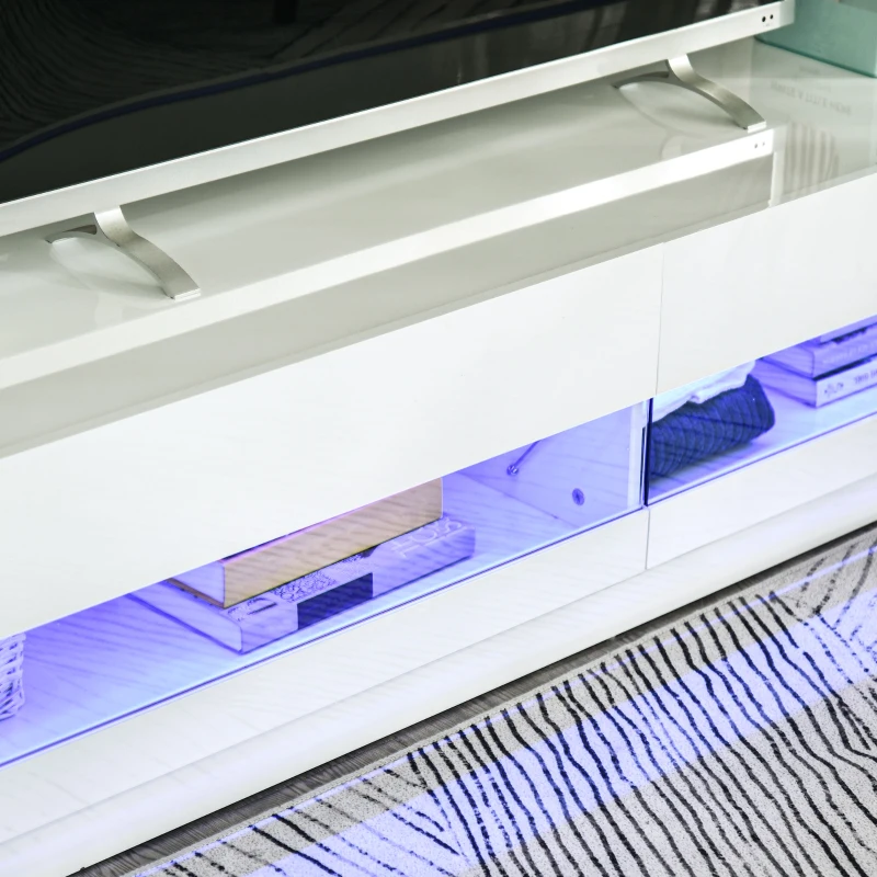 HOMCOM Lighted TV Stand for TVs up to 75", TV Cabinet with Storage for Living Room, High Gloss White