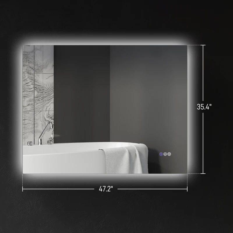 HOMCOM Dimmable Bathroom Mirror with Lights, 37" x 35" Backlit LED Mirror w/ Anti-Fog, Memory & Infinite Color Temperature