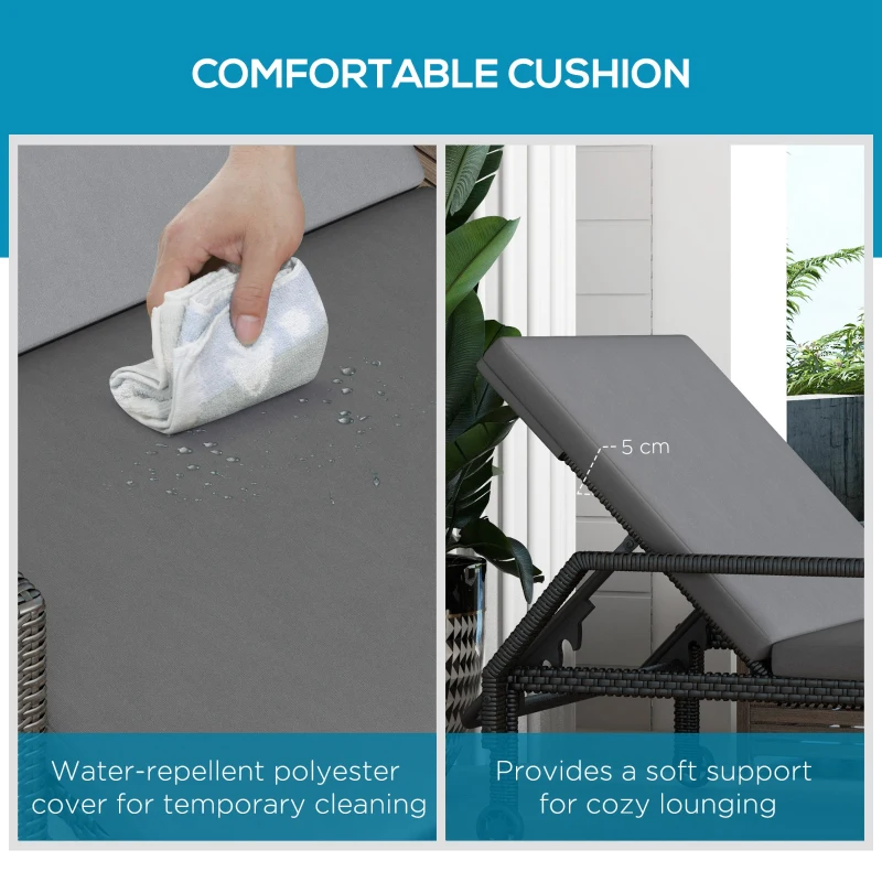 Outsunny Wicker Chaise Lounger with 5-Level Adjustable Backrest, Light Grey