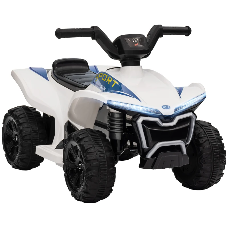 Qaba Kids ATV, 6V Battery Powered Electric Vehicle with Headlights, Music, Forward/Reverse Switch for 18-36 Months, White