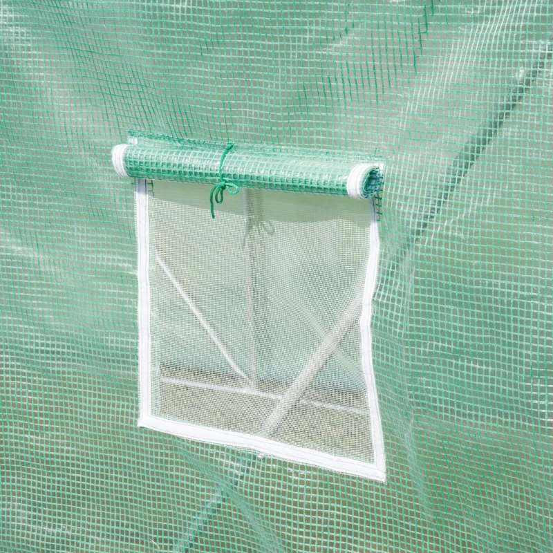 Outsunny Walk-in Tunnel Greenhouse, 19 x 10 x 6.6 ft Hoop House with Zipped Roll-Up Door and 8 Mesh Windows, Outdoor Greenhouse with Galvanised Steel Frame, Green