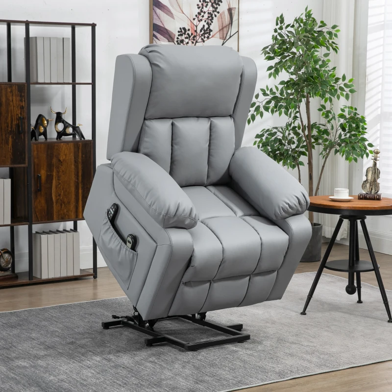 HOMCOM Electric Recliner Chair, Lift Chair for Elderly with Vibration Massage, Remote Control and Side Pockets, Gray