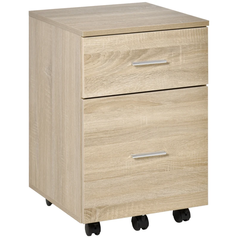 Vinsetto Mobile Filing Cabinet, Vertical File Cabinet with 2 Drawers, Wheels, for Letter or A4 File, Natural