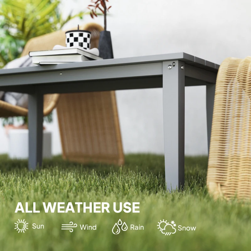 Outsunny Rectangle Outdoor Coffee Table, HDPE All-Weather Outdoor Patio Table with Slatted Tabletop for Yard, Balcony, Gray