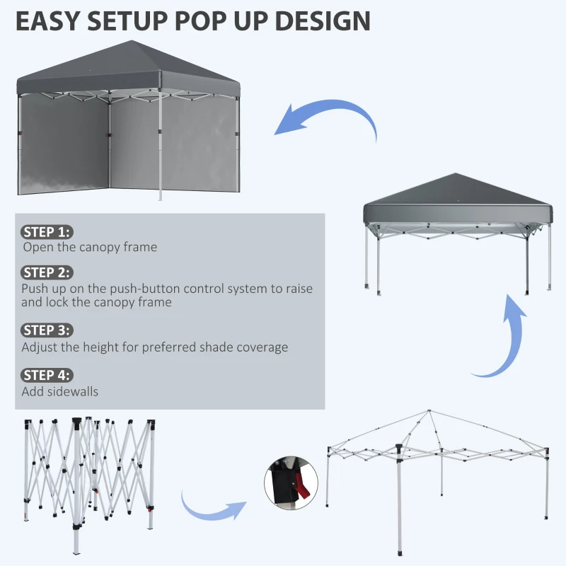 Outsunny 10' x 10' Pop Up Canopy with Sidewalls, Roller Bag, Height Adjustable Instant Tent for Outdoor, Garden, Patio, Dark Grey
