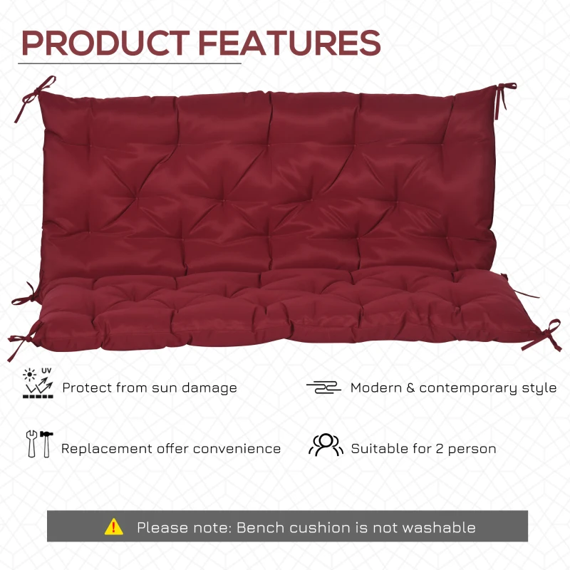 Outsunny 2 Seater Garden Bench Cushion, Soft Thick Outdoor Non-Slip 2 Seater Soft Pad With Backrest for Garden Patio, 47" x 43" x 5", Wine Red