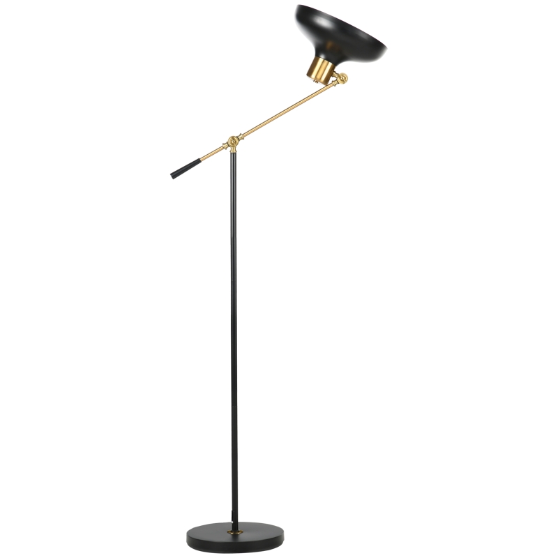 HOMCOM Adjustable Floor Lamps for Living Room, Standing Lamp for Bedroom with Balance Arm, Tall Black and Gold Lamp