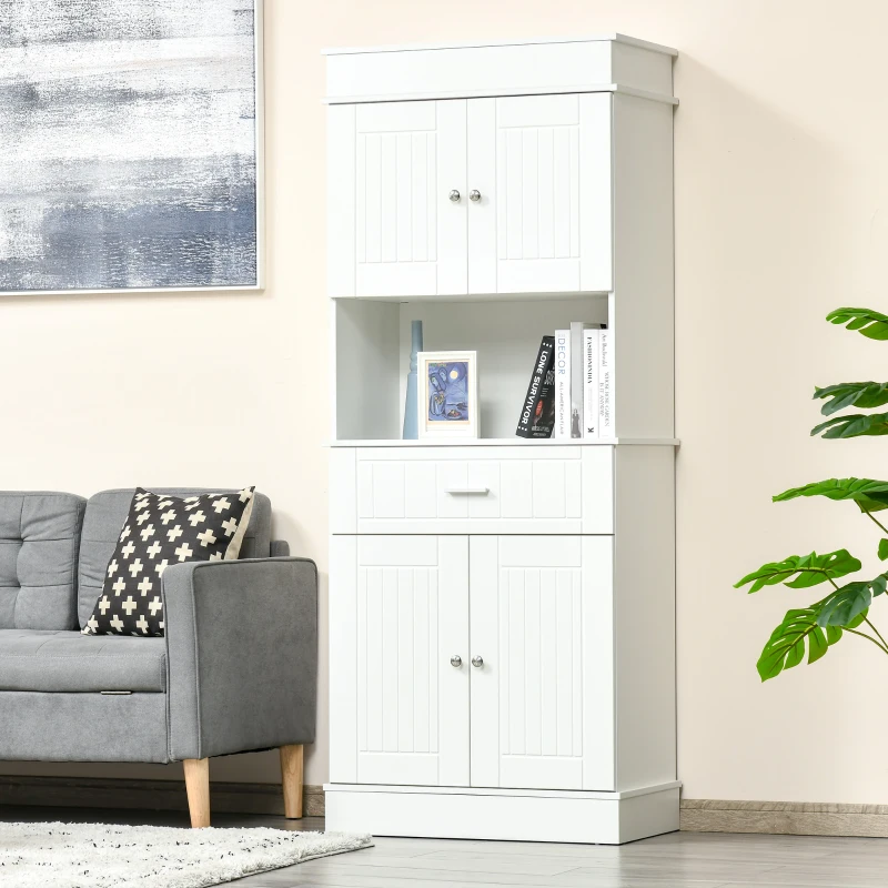 HOMCOM 72" Kitchen Pantry Cabinet, Freestanding Buffet with Hutch, Cupboard with Adjustable Shelf, Utility Drawer, 2 Door Cabinets and Countertop, White Wood Grain