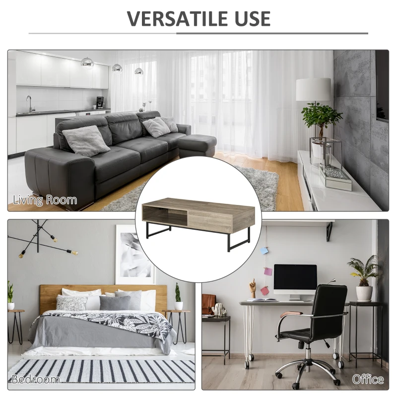 HOMCOM Modern Lift Top Coffee Table with Hidden Storage Compartment and Metal Frame, Convertible Console Tea Desk for Living Room, Grey