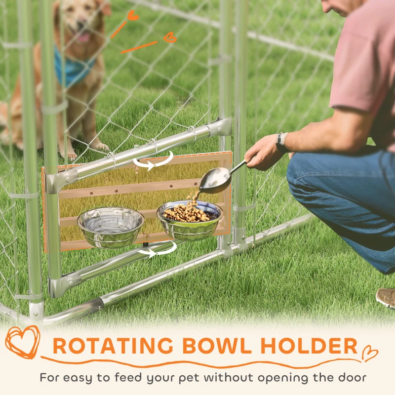 PawHut Galvanized Chain Link Large Outdoor Dog Kennel with Waterproof & UV-Resistant Cover, for M&L Dogs, 19.7' x 7.5' x 7.5'