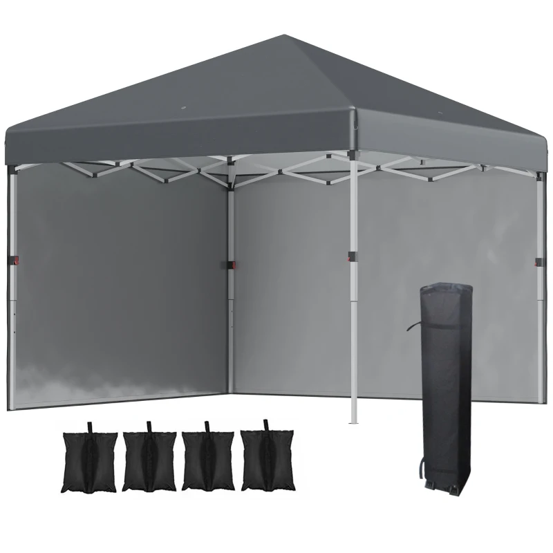 Outsunny 10' x 10' Pop Up Canopy with Sidewalls, Roller Bag, Height Adjustable Instant Tent for Outdoor, Garden, Patio, Dark Grey