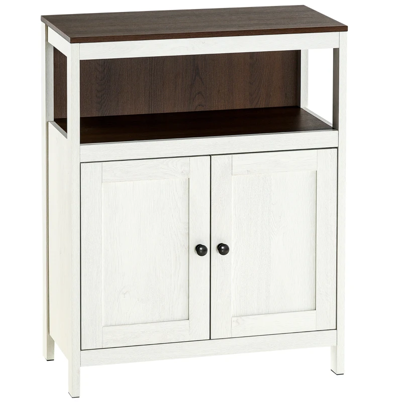 kleankin Modern Bathroom Storage Cabinet, Free Standing Bathroom Cabinet, Open Compartment and Cupboard with Adjustable Shelf, White and Walnut