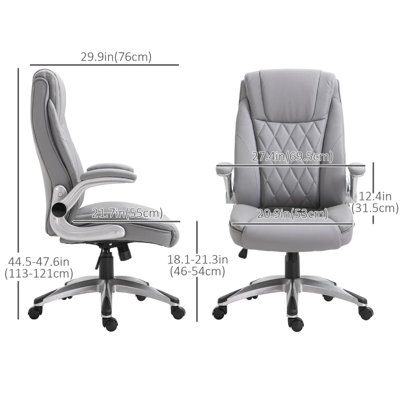 Vinsetto High-Back Office Chair Executive Swivel Computer Desk Chair, with PU Leather, Flip-up Armrest, Grey