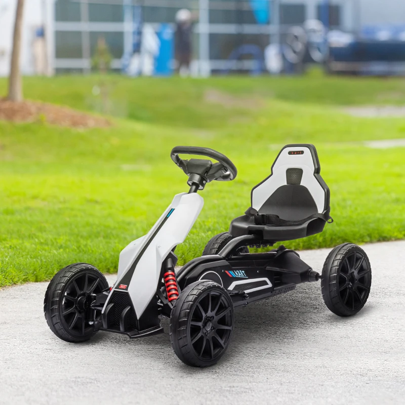 Aosom 12V Electric Go Kart for Kids w/ Adjustable Speed, White