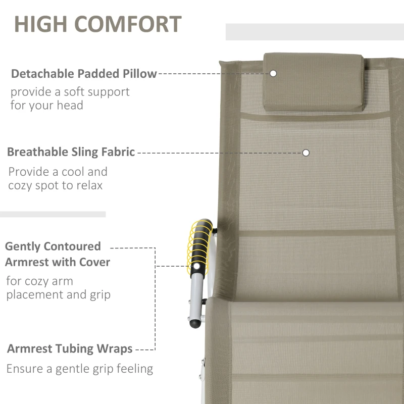 Outsunny Rocking Chair, Zero Gravity Patio Chaise Garden Sun Lounger, Outdoor Reclining Rocker Lounge Chair with Detachable Pillow for Lawn, Patio or Pool, Sand