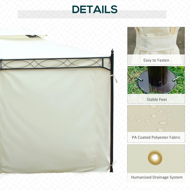 Outsunny 10x13ft Garden Gazebo Double-Tiered with Curtain Outdoor Shelter Backyard Canopy Cream White