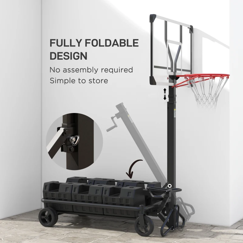 Soozier Foldable & Portable Basketball Hoop, 4.3-10.2' Adjustable Basketball Goal with 4 Wheels for Teenagers, Youth & Adults