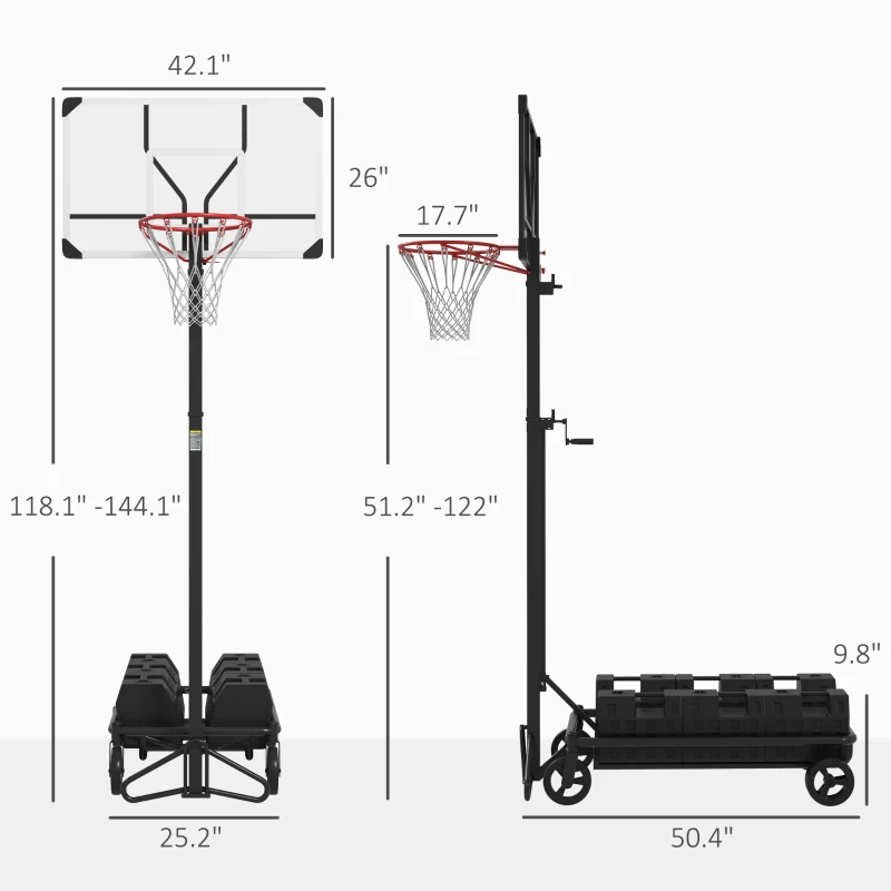 Soozier Foldable & Portable Basketball Hoop, 4.3-10.2' Adjustable Basketball Goal with 4 Wheels for Teenagers, Youth & Adults